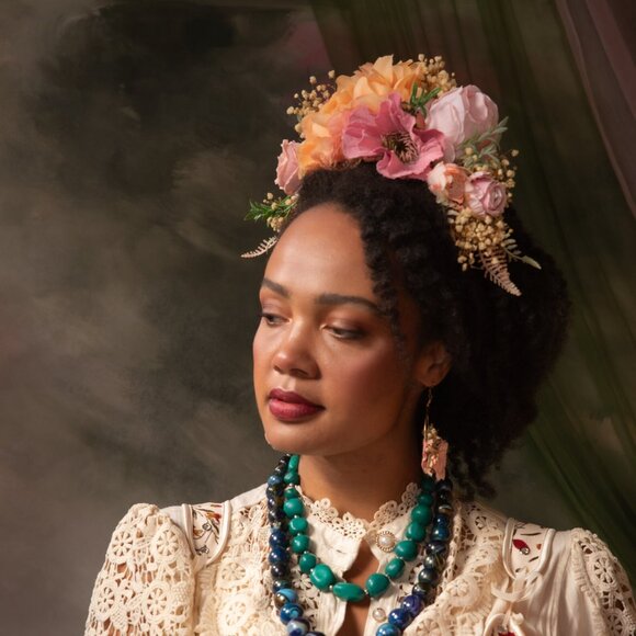 Accessories - Frida Kahlo-Inspired Peach Fuzz & Pink Flower Headband